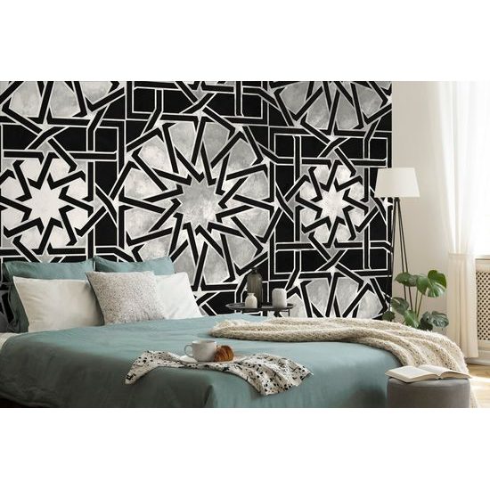 Keleti hatású fekete-fehér mozaik öntapadó tapéta