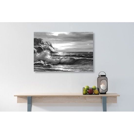 Kép nyugtalan tenger fekete-fehér kivitelben