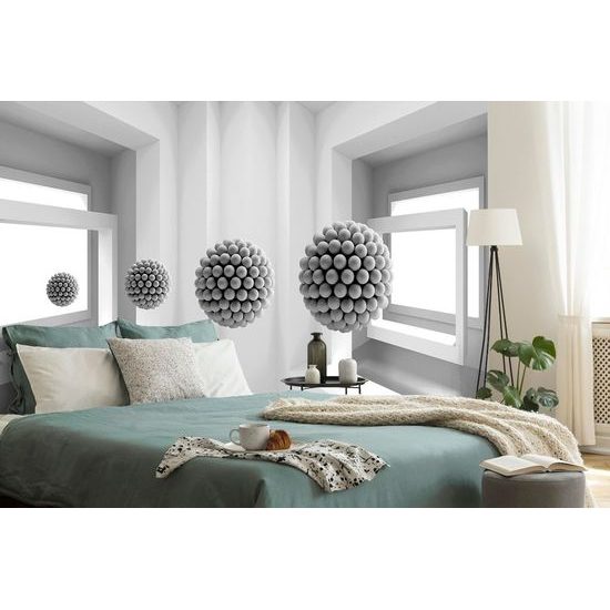 Öntapadó tapéta szokatlan tér golyókkal fekete-fehér kivitelben