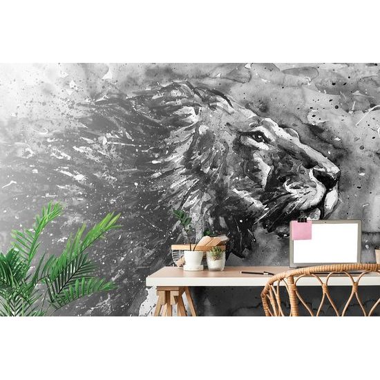 Öntapadó tapéta az állatok királya fekete-fehér akvarell kivitelben