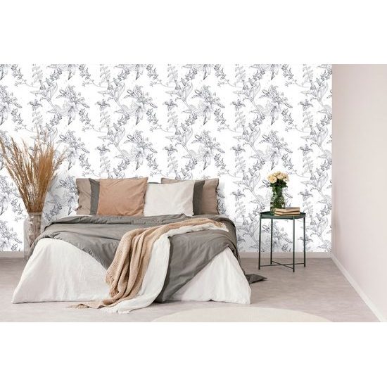 Tapéta gyengéd orchidea fehér kivitelben