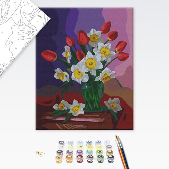 Festés számok szerint tulipános és nárciszos váza