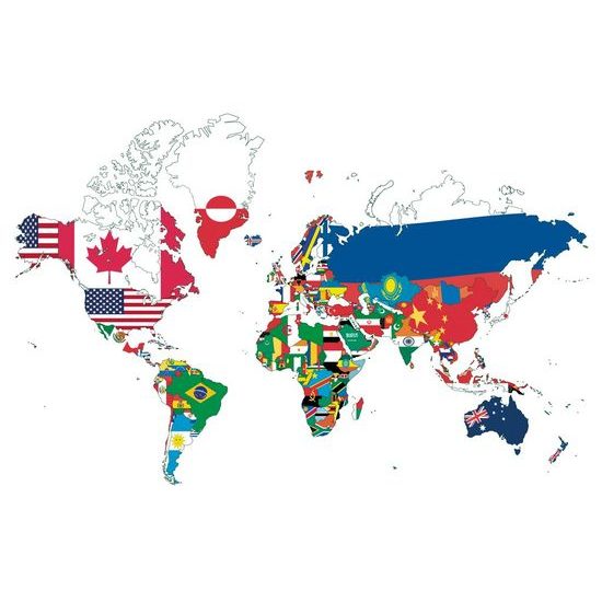 Öntapadó tapéta országok zászlóinak térképe fehér alapon