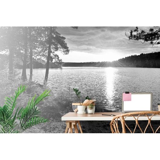 Öntapadó fotótapéta fekete-fehér naplemente a tó mellett