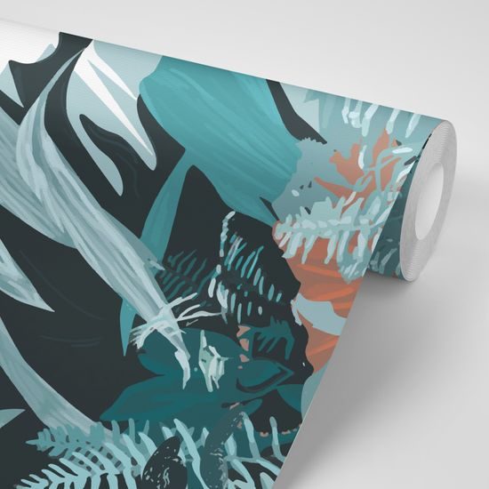 Öntapadó tapéta trópusi erdő kék kivitelben