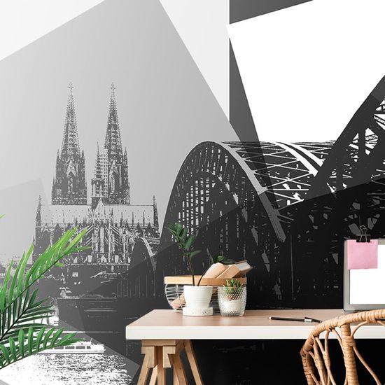 Fekete-fehér öntapadó tapéta Köln pop art stílusban