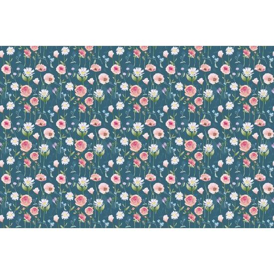 Tapéta réti virágok kék kivitelben