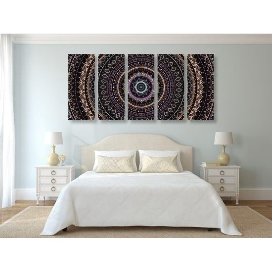 5 részes kép érdekes Mandala lila színekben