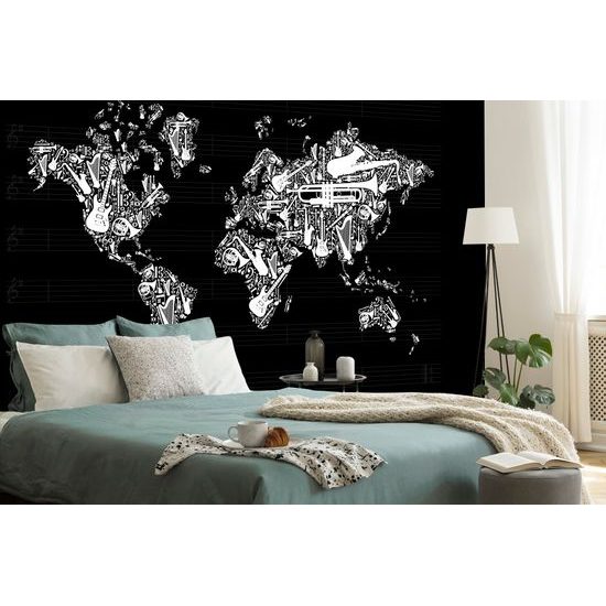 Öntapadó tapéta világtérkép zenei témával