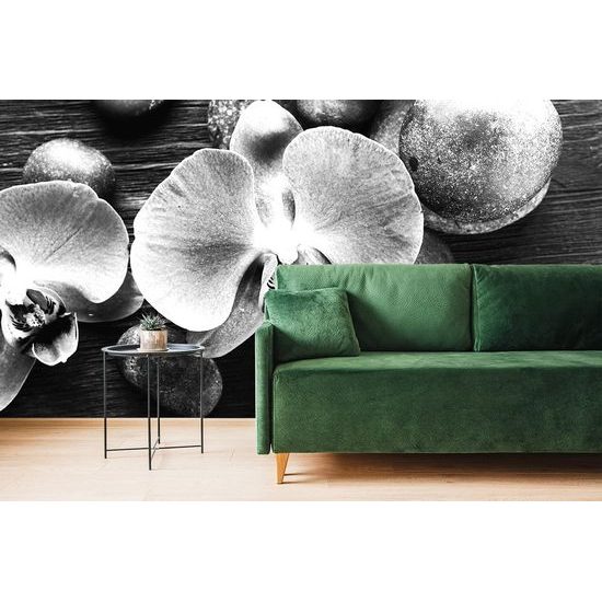 Fotótapéta orchidea zen kövekkel fekete-fehér kivitelben