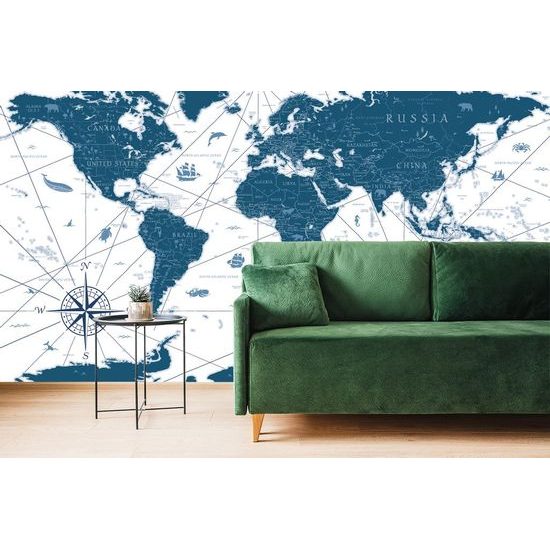 Tapéta történelmi hangulatú világtérkép kék kivitelben