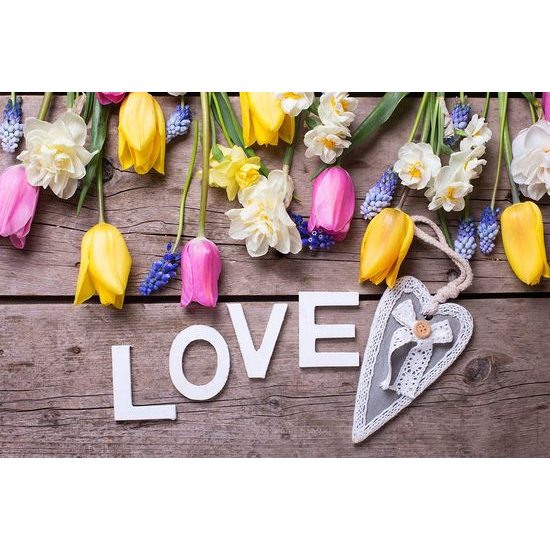 Öntapadó tapéta tavaszi virágok Love felirattal