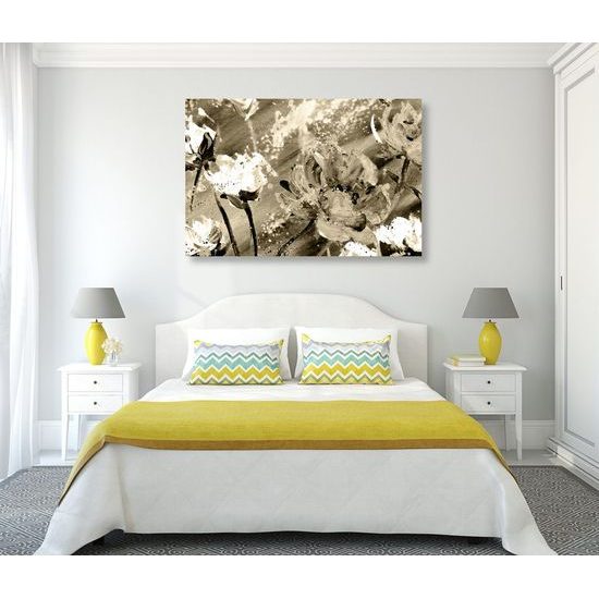 Kép virág csodálatos festett absztrakciója szépia kivitelben