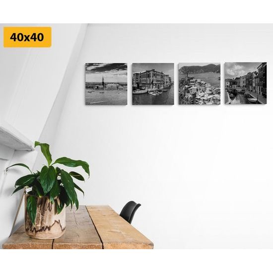 Képszett tengerparti városok fekete-fehér kivitelben