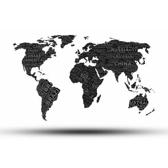 Eredeti öntapadó tapéta modern világtérkép fekete-fehérben