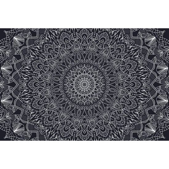Tapéta gyönyörűen kidolgozott Mandala fekete-fehérben