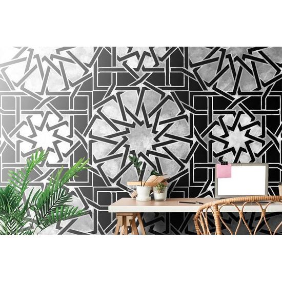 Keleti hatású fekete-fehér mozaik öntapadó tapéta