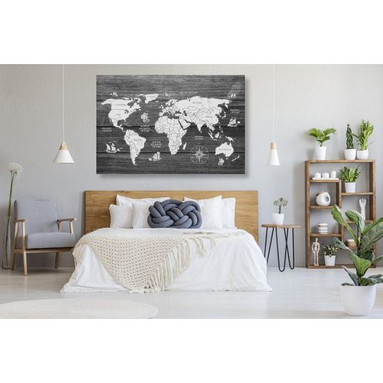 Parafa kép fekete-fehér világtérkép fából készült háttérrel