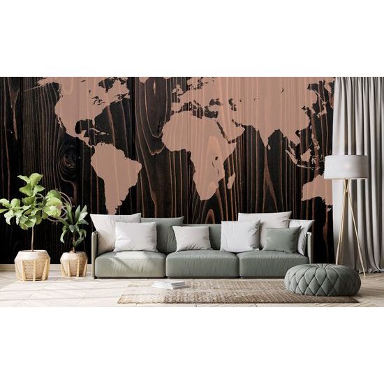 Tapéta világtérkép luxus kivitelben fa hattéren