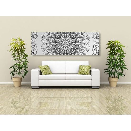 Kép lágy virágos Mandala fekete-fehér kivitelben