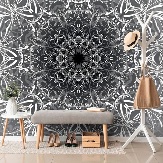 Tapéta Mandala fekete-fehér kivitelben