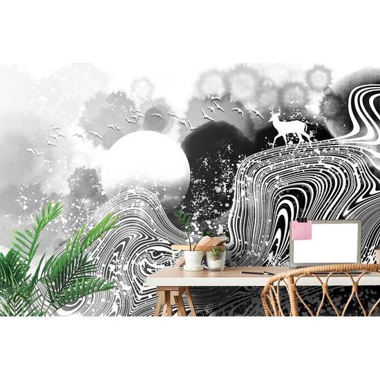 Egyedülálló fekete-fehér öntapadó tapéta a varázslat földje