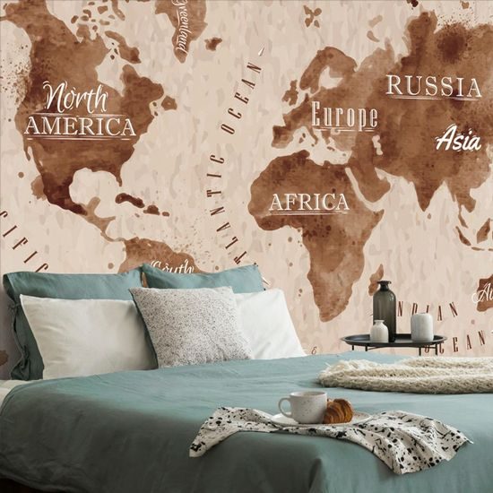 Öntapadó tapéta régi világtérkép szépia színben