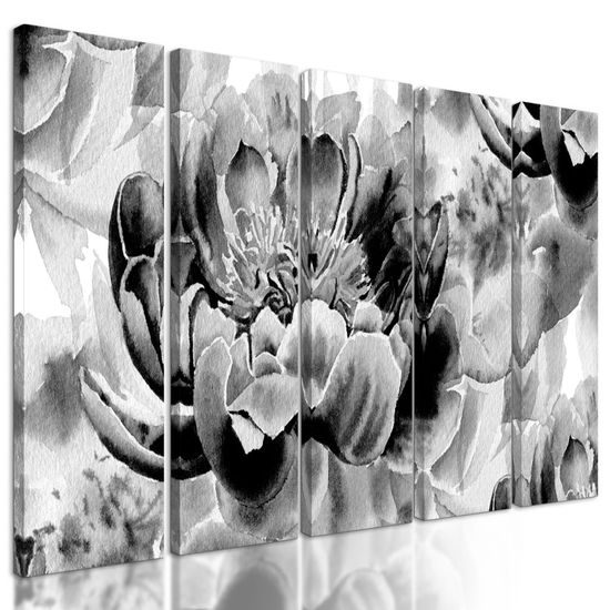 5 részes kép vintage pünkösdi rózsák fekete-fehér kivitelben