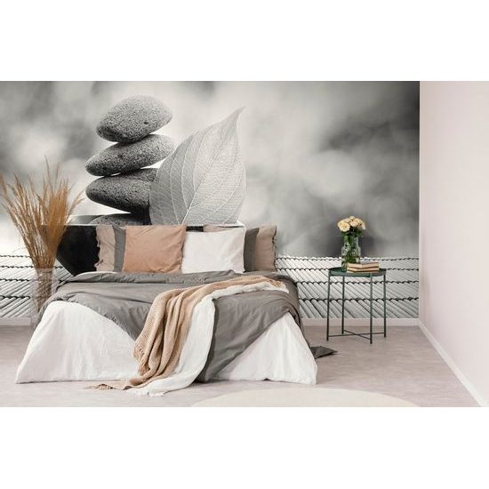 Egyedi fekete-fehér fotótapéta tál zen kövekkel