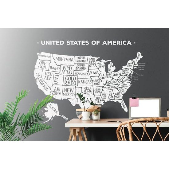Tapéta az USA modern térképe fekete-fehérben