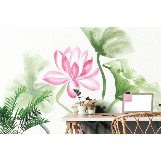 Öntapadó tapéta lótuszvirág akvarell kivitelben