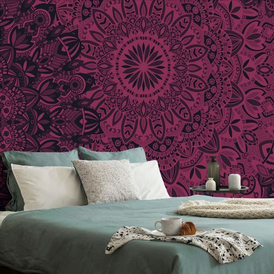 Tapéta modern mandala fekete és rózsaszín kivitelben