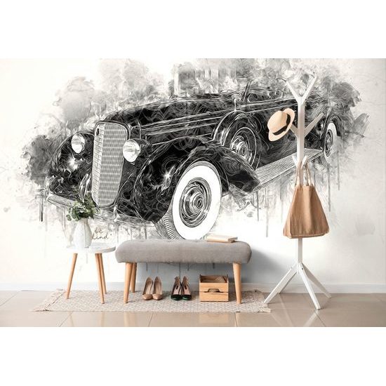 Fekete-fehér veterán öntapadó tapéta absztrakt háttérrel