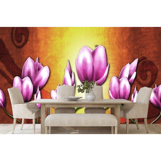 Tapéta Gyönyörű etnikai virágok rózsaszín árnyalatban