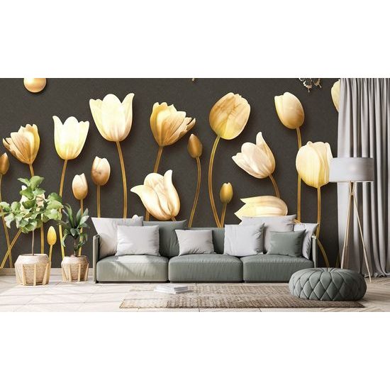 Arany árnyalatú tulipán öntapadó tapéta