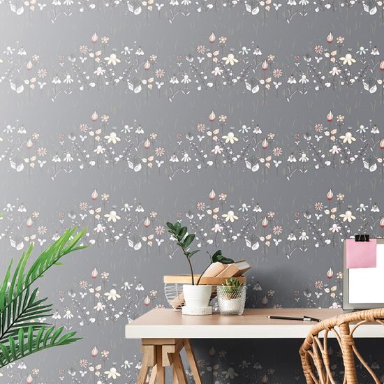 Öntapadó tapéta művészi rét szürke alapon