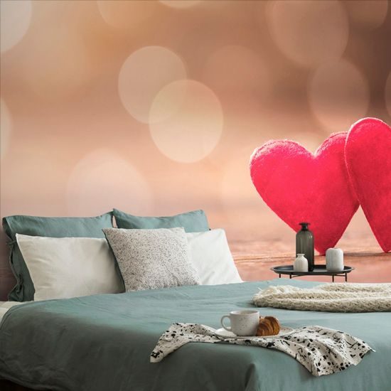 Fotótapéta piros szívek fa alapon