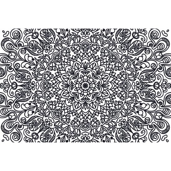 Öntapadó tapéta fekete-fehér Mandala virágos stílusában