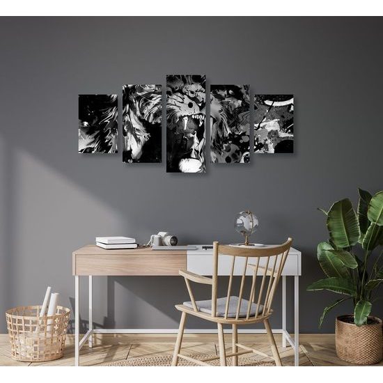 5 részes kép oroszlán absztrakciója fekete-fehér kivitelben