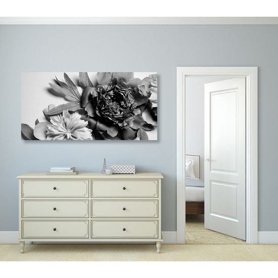 Kép bájos pünkösdi rózsák fekete-fehér kivitelben