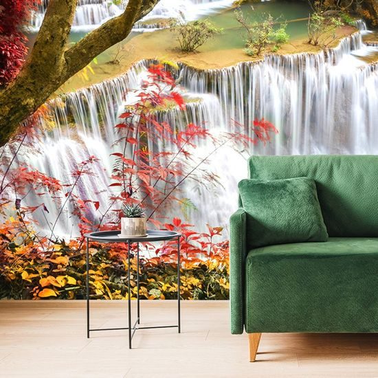 Bájos öntapadó fotótapéta vízesés az erdő közepén