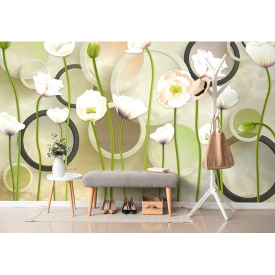 Öntapadó tapéta fehér mák virágok absztrakt háttérrel