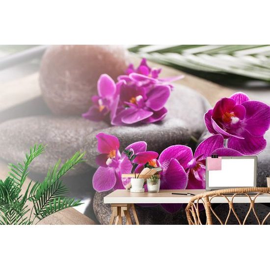 Fotótapéta zen kövekből gyönyörű orchidea virágokkal
