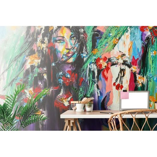 Tapéta festmény lány a ló közelében