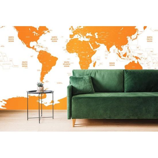 Öntapadó tapéta részletes világtérkép narancssárga színben