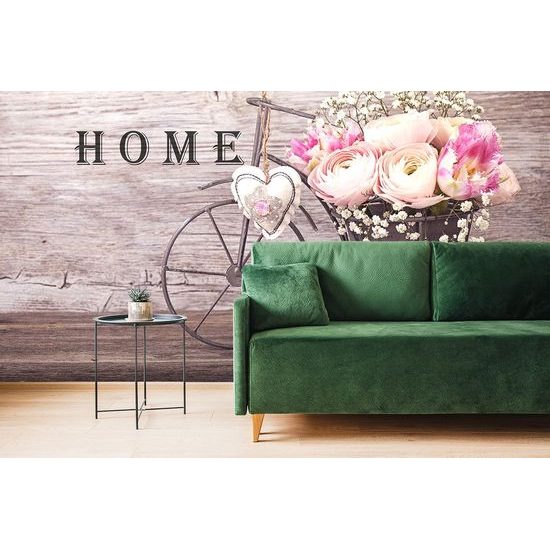 Vintage kerékpár tapéta virágokkal és Home felirattal