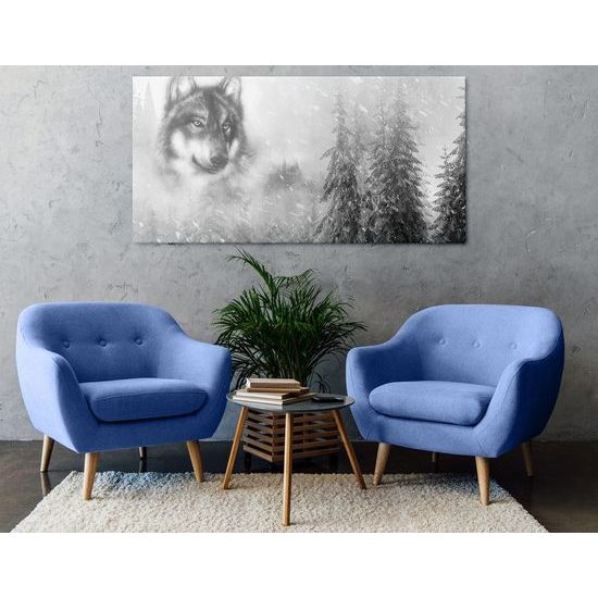 Kép farkas portréja fekete-fehér kivitelben