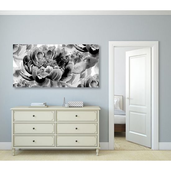 Kép vintage pünkösdi rózsák fekete-fehér kivitelben