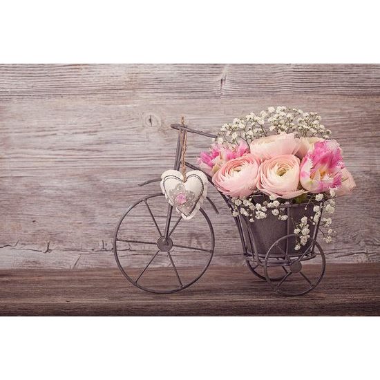 Tapéta kerékpár virágokkal vintage stílusban