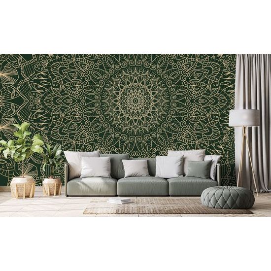 Tapéta gyönyörűen kidolgozott Mandala zöld kivitelben